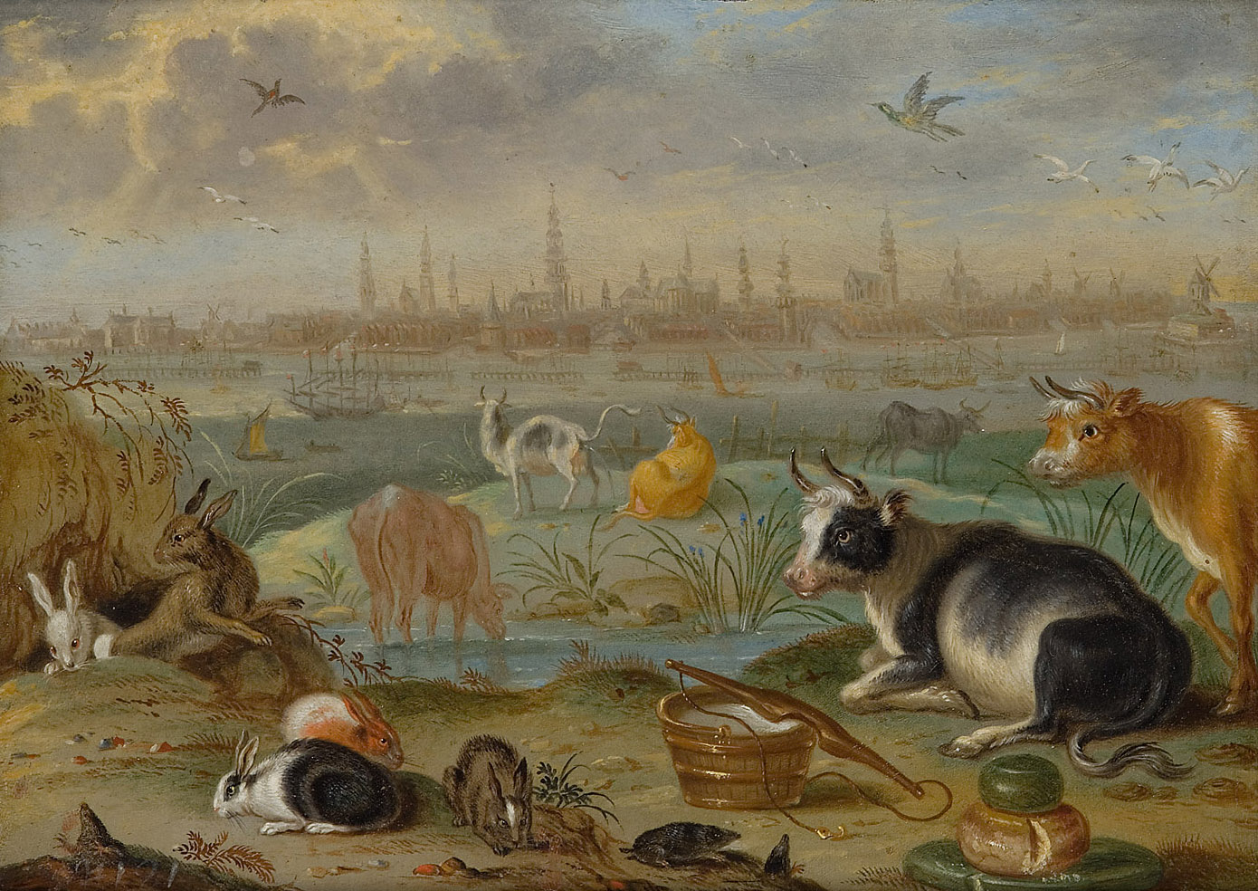 Ansichten aus den vier Weltteilen mit Szenen von Tieren: Amsterdam, Ferdinand van Kessel, 1650-1700