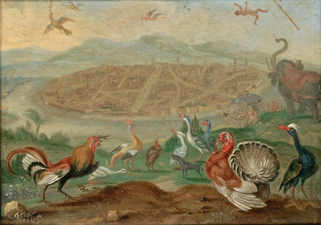 Ansichten aus den vier Weltteilen mit Szenen von Tieren. Iudia in Siam, Ferdinand van Kessel, 1650-1700
