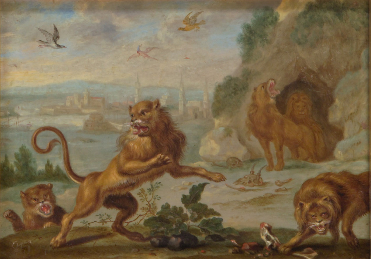 Ansichten aus den vier Weltteilen mit Szenen von Tieren: Tripolis, Ferdinand van Kessel, 1650-1700