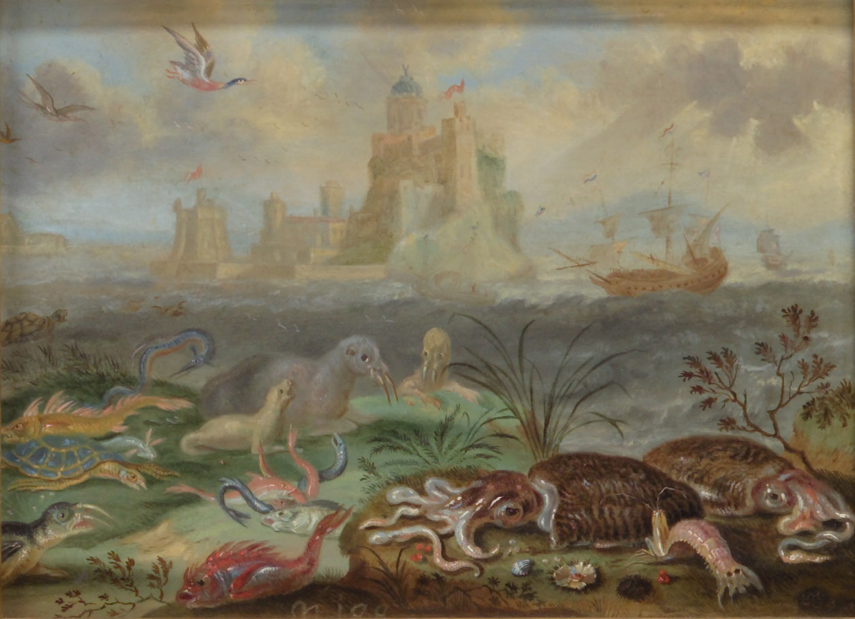 Ansichten aus den vier Weltteilen mit Szenen von Tieren: Bartanico oder Battanico, Ferdinand van Kessel, 1650-1700