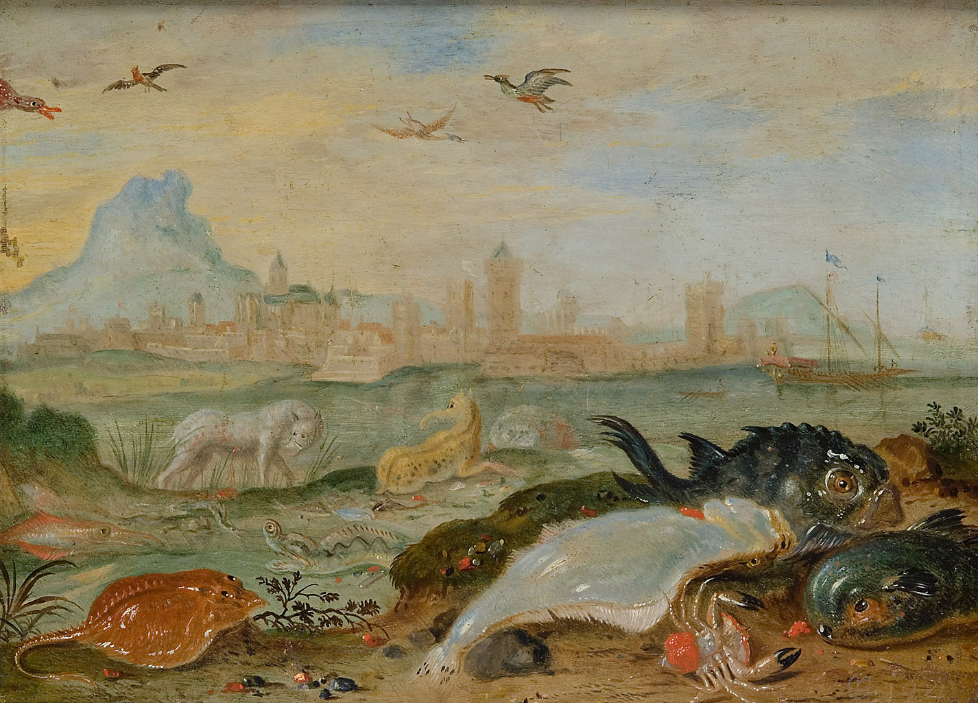 Ansichten aus den vier Weltteilen mit Szenen von Tieren: Candia (Iraklion, Kreta), Ferdinand van Kessel, 1650-1700