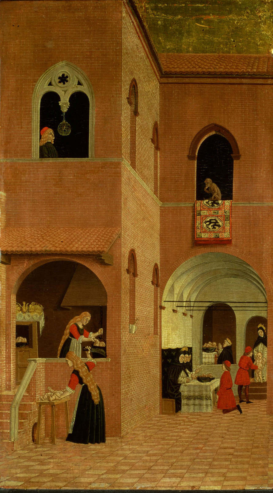 Szene aus dem Leben des Hl. Vinzenz Ferrer: Die Wiedererweckung des von seiner wahnsinnigen Mutter zerstückelten und gebratenen Kindes, Angelo degli Erri, 1450-1475