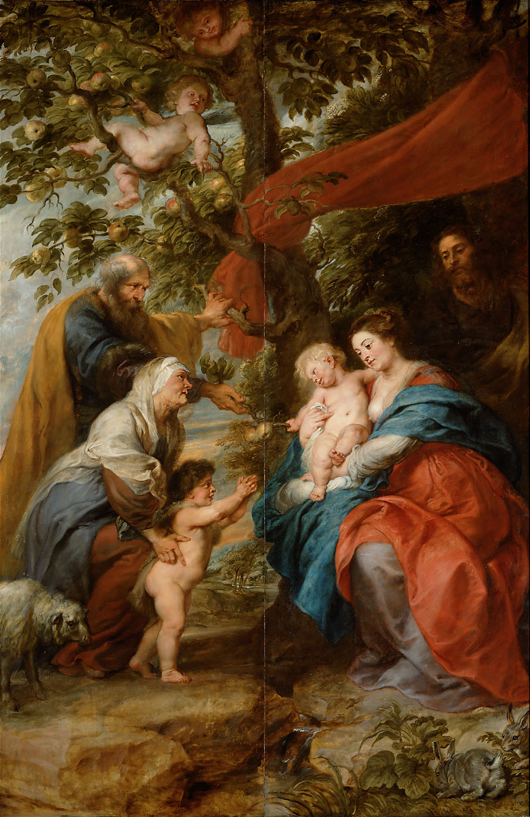 Ildefonso-Altar: Die Hl. Familie unter dem Apfelbaum (Außenseiten der Flügel), Peter Paul Rubens, 1630-1632