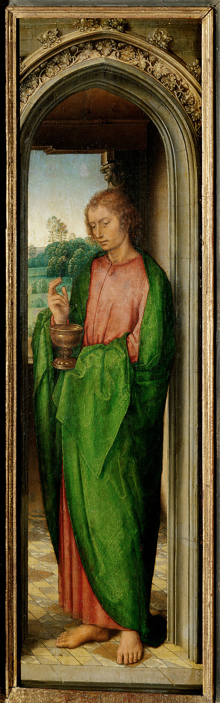 Innenflügel des Johannesaltärchens: Johannes der Evangelist, Hans Memling, 1485-1490