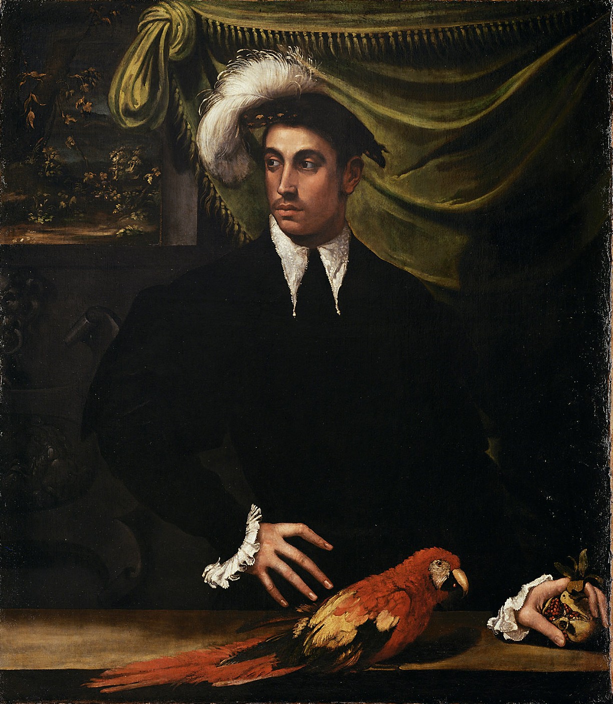 Mann mit Papagei, Oberitalienisch, 1535-1540
