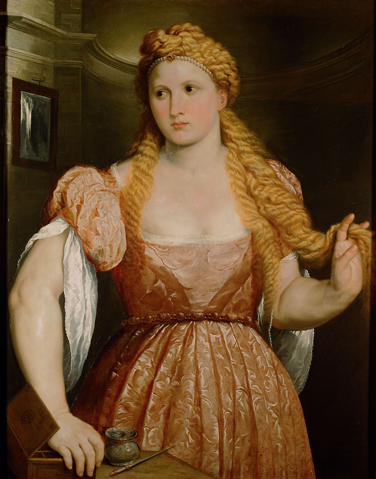 Bildnis einer jungen Frau am Putztisch, Paris Paschalinus Bordon, gen. Bordone, 1540-1560