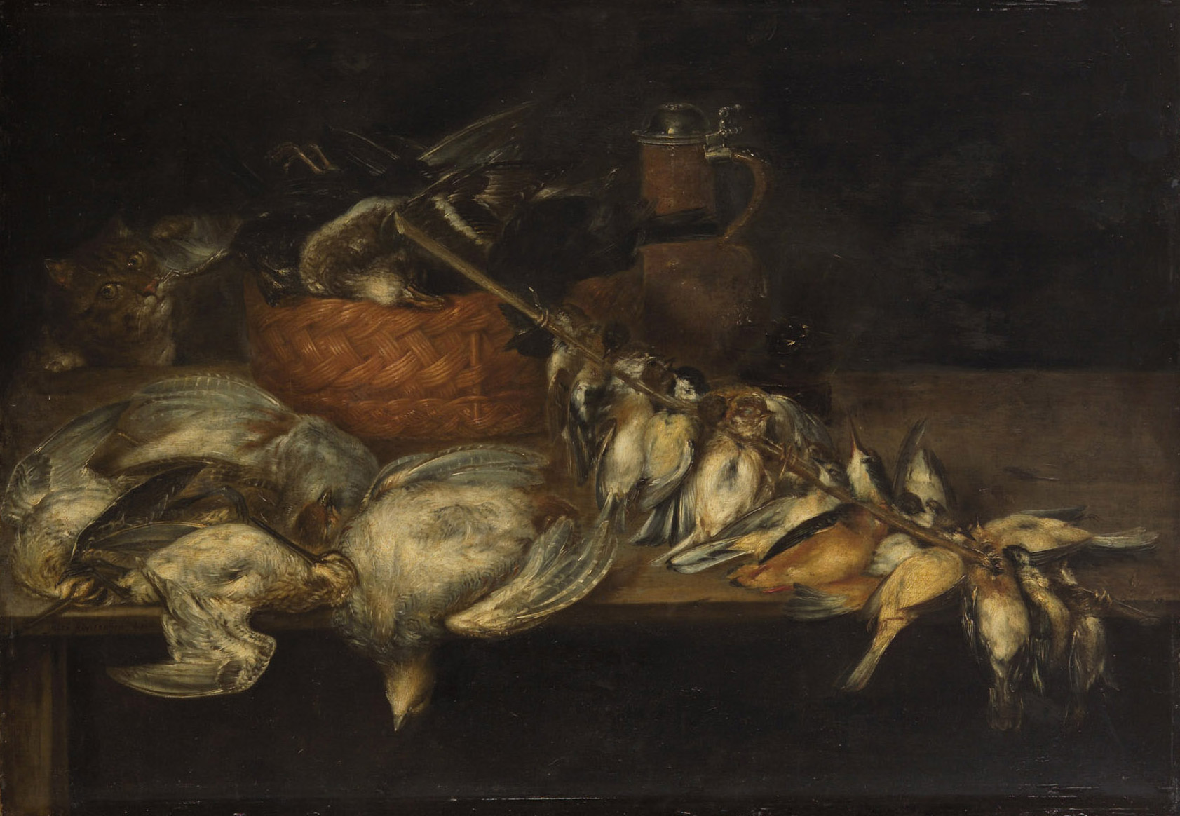 Totes Geflügel mit Katze, Alexander Adriaenssen, 1631-1647