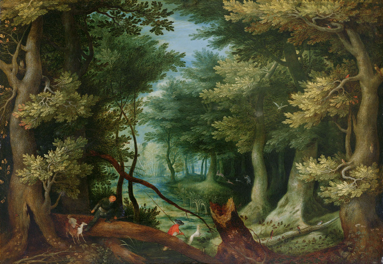 Waldlandschaft mit Hirschjagd, Jan Brueghel d. Ä., 1591-1595