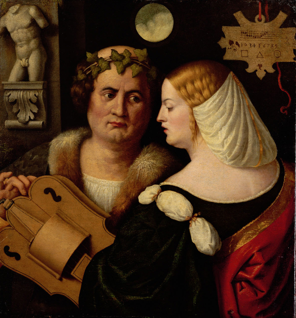 Drehleierspielender Dichter und junge Frau, Giovanni Busi, gen. Cariani, 1510-1530