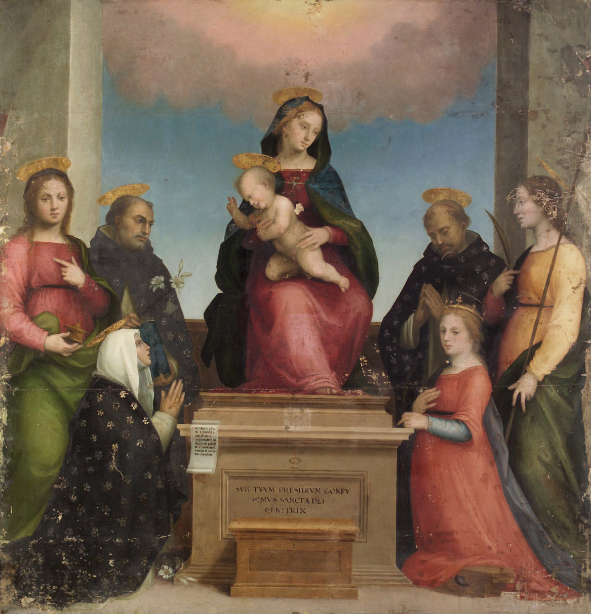 Maria mit Kind und den Hll. Katharina von Siena, Katharina von Alexandrien, Maria Magdalena, Dominikus, Petrus Martyr und einer Märtyrerin, Mariotto di Bigio di Bindo Albertinelli, 1510