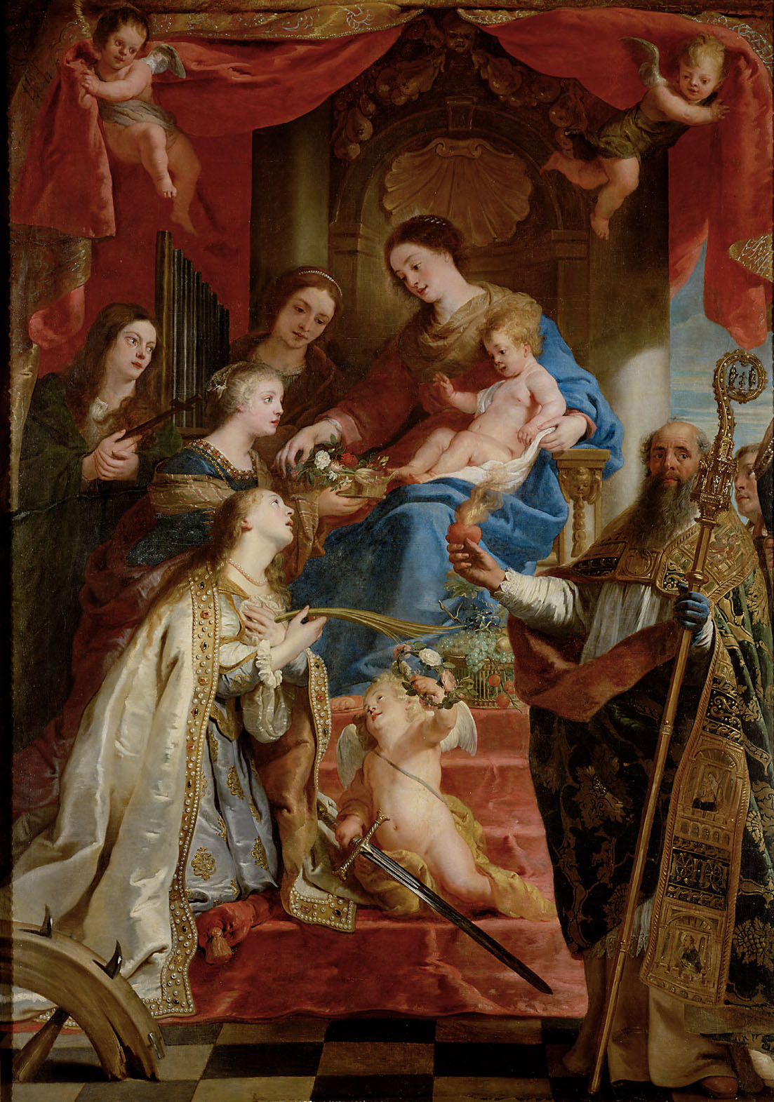 Maria mit Kind und den Hll. Maria Magdalena, Cäcilia, Dorothea, Katharina und Augustinus, Gaspar de Crayer, 1638