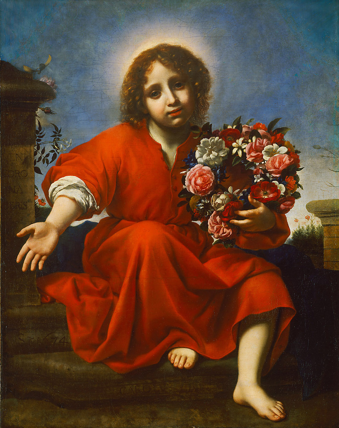 Der Jesusknabe lädt die christliche Seele ein, um sie dem Hohelied entsprechend zu krönen, Carlo Dolci, 1674