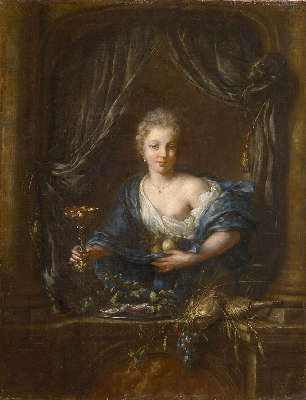 Mädchen mit Pokal am Fenster, Ottmar Elliger d. J., 1714