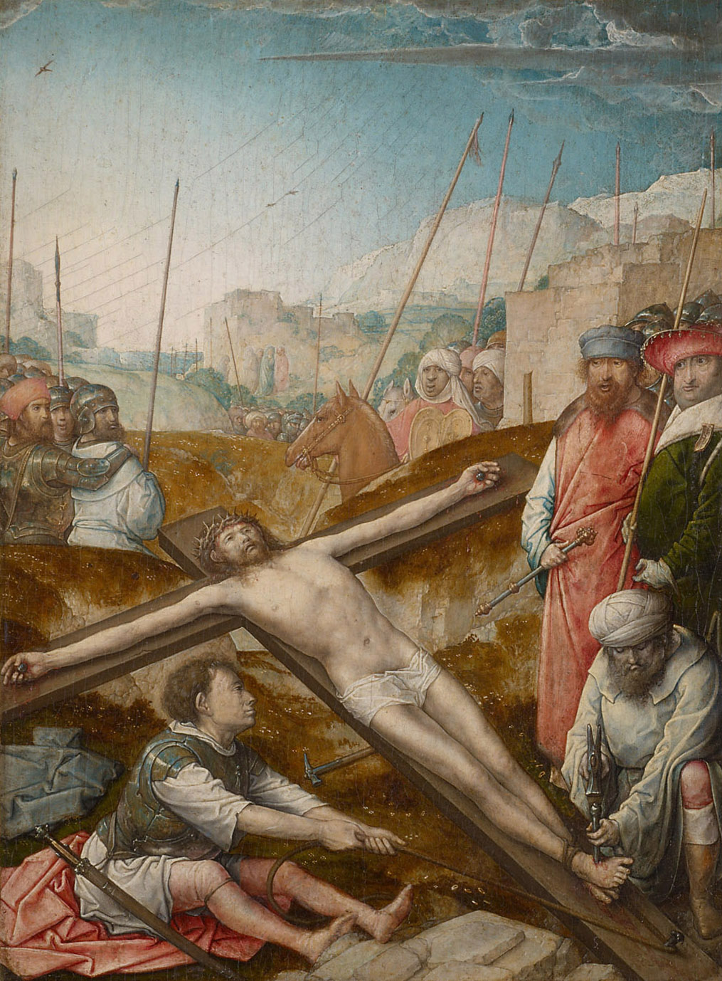 Christus wird ans Kreuz genagelt, Juan de Flandes, 1496-1504