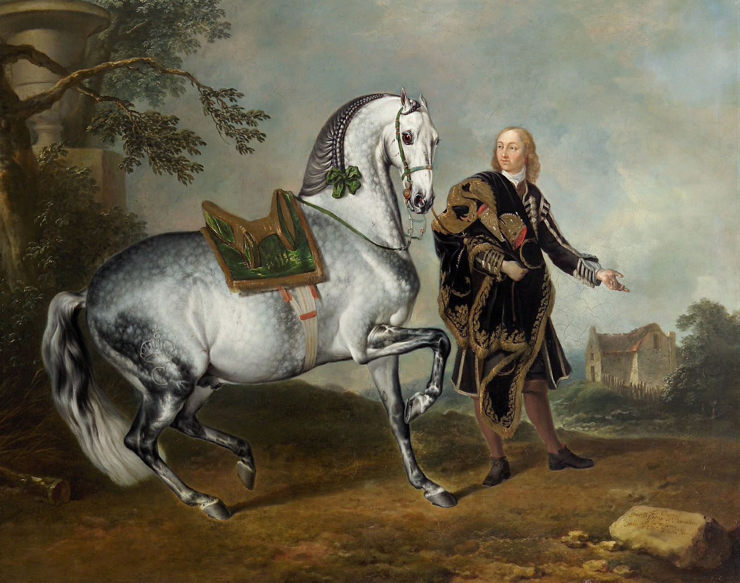 Kladruber Hengst "Scarramuie" mit einem Bereiter, Johann Georg de Hamilton, 1716-1726
