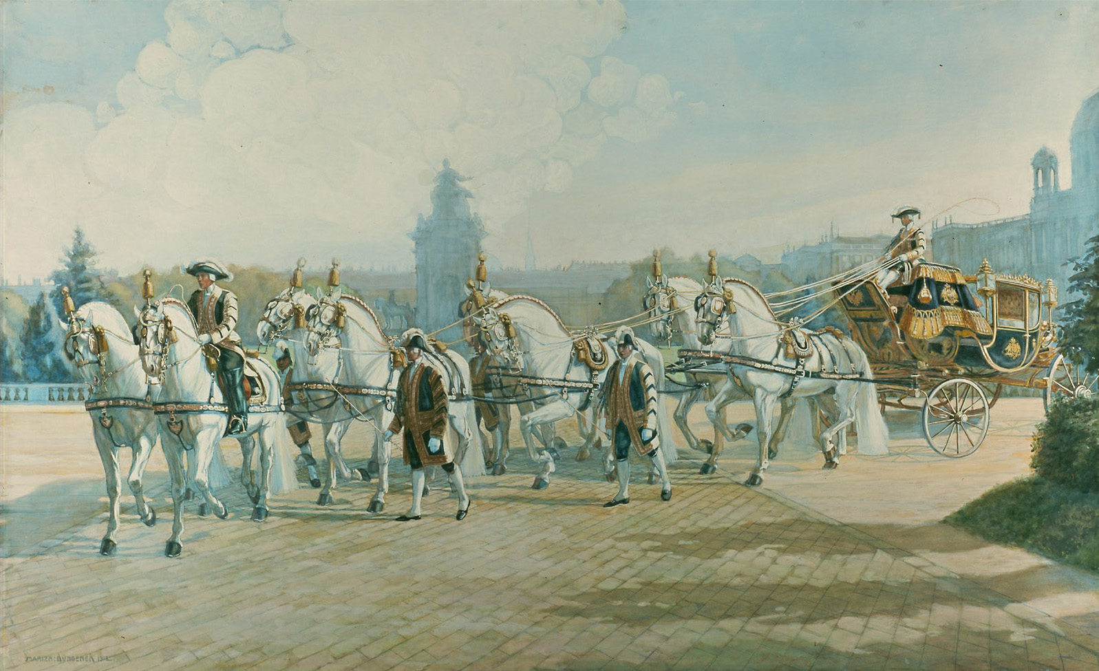 Der Gala-Staatswagen Kaiser Franz Josephs bei der Rückkehr in die Hofstallungen, Mariza Büngener, 1912