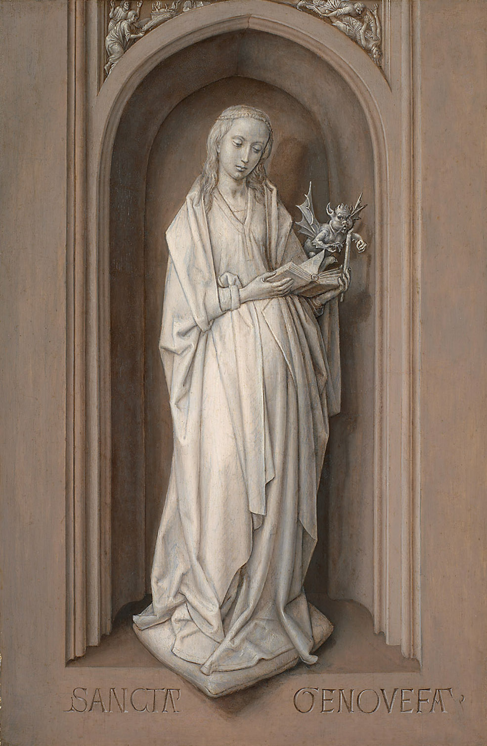 Hl. Genoveva (in den Zwickeln das Opfer von Kain und Abel und Kains Brudermord), Hugo van der Goes, 1480-1482