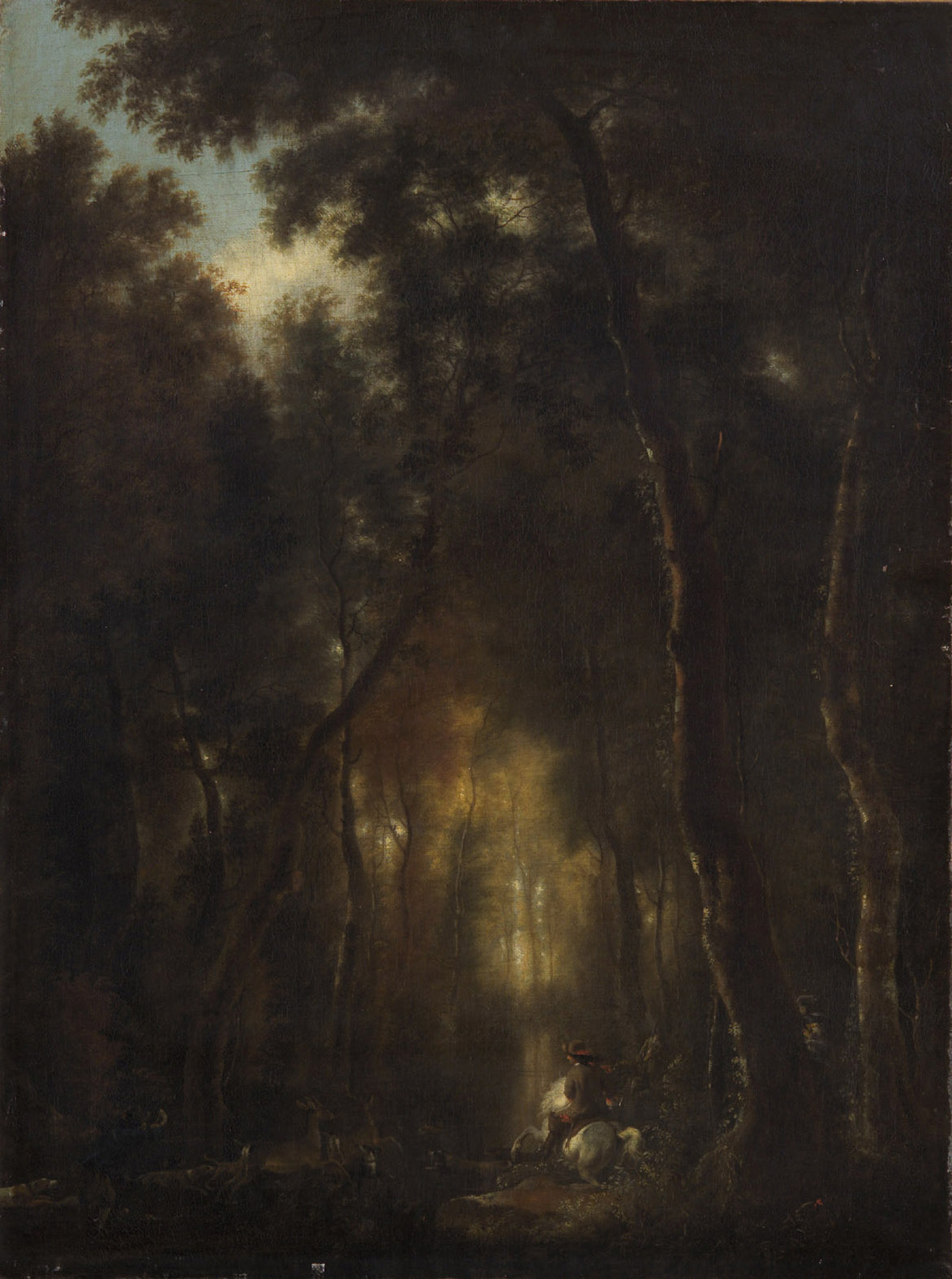 Waldlandschaft mit Hirschjagd, Jan Hackaert, 1650-1675