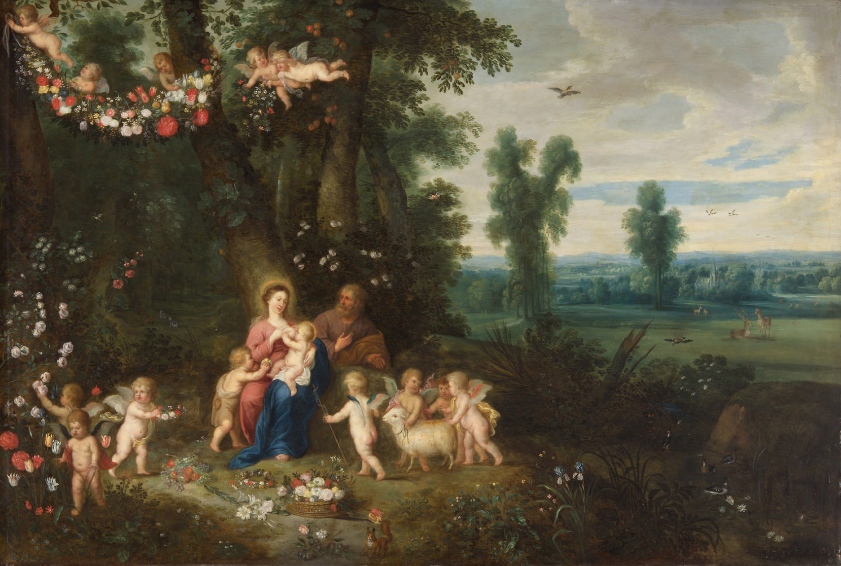 Heilige Familie mit Johannesknaben und Engeln, Peeter van Avont, 1600-1650
