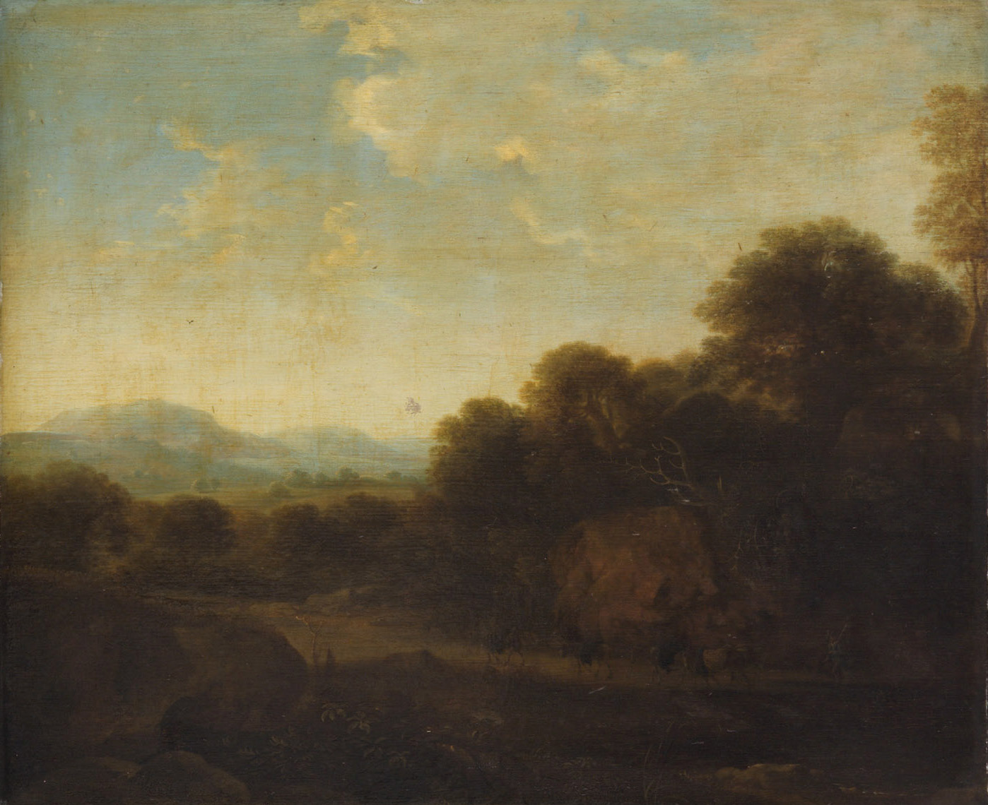 Abendlandschaft mit Maultieren, Petrus van Hattick, 1650-1660