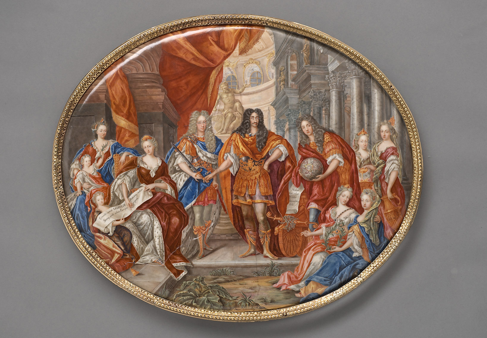 Ovale Emailplatte mit Leopold I. im Kreis der Familie, Charles Boit, 1703