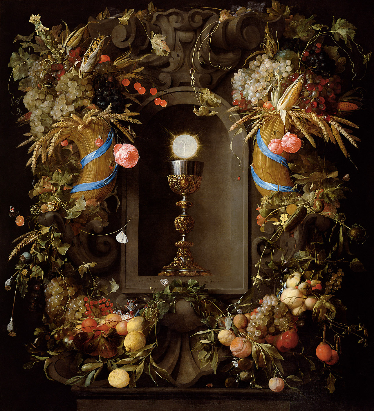 Eucharistie, von Fruchtgirlanden umgeben, Jan Davidsz de Heem, 1648