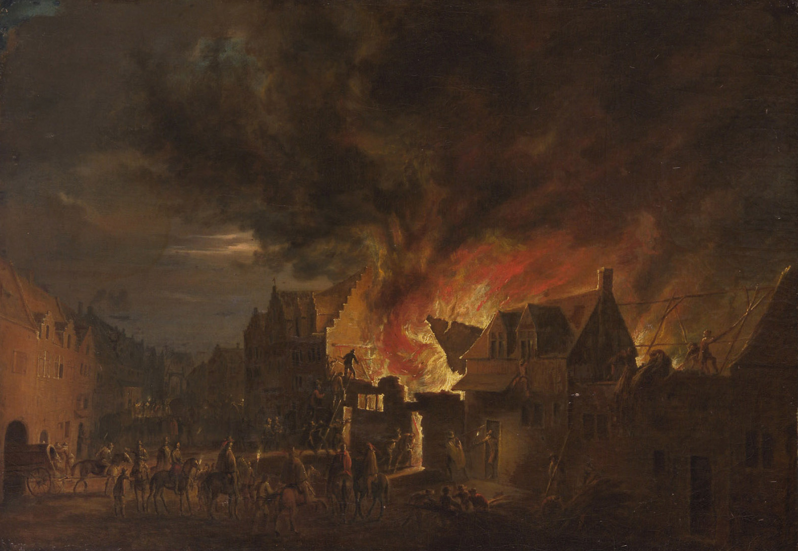Erzherzog Leopold Wilhelm bei einem nächtlichen Brand, Robert van den Hoecke, 1650-1655