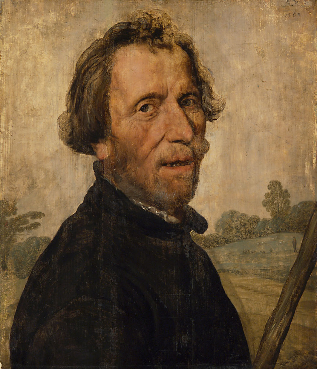 Graubärtiger Mann mit Stock, Niederländisch, 1563